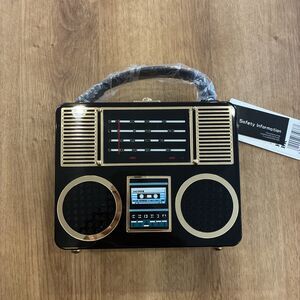 Black Bintage Boombox Stereo Bag with Shoulder Strap‎ NWT